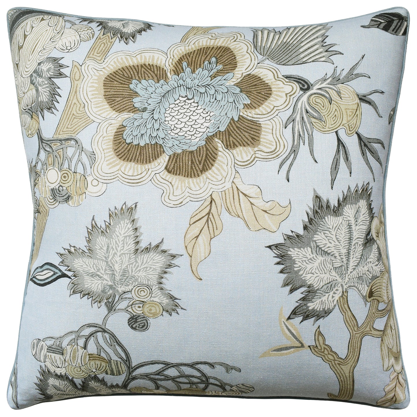 Throw Pillow: Indienne Jacobean Robins Egg 22" x 22"