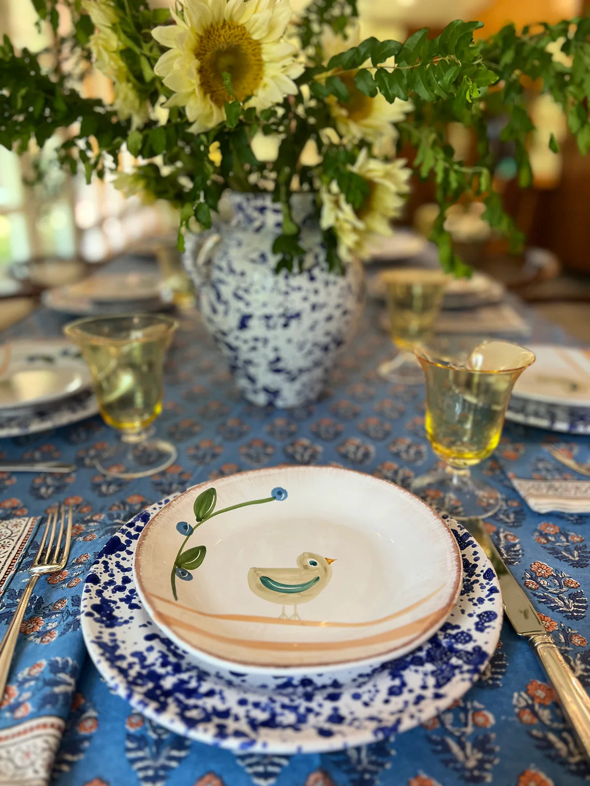 Taverna Speckled Dinner Plate, Cobalt/White