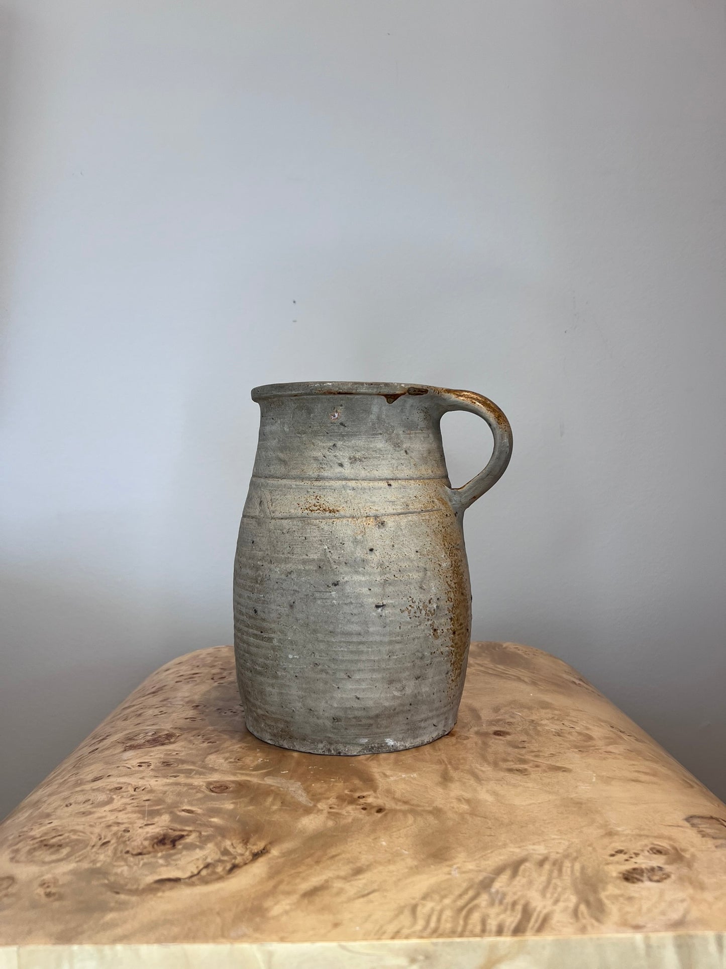 Antique French Earthenware Medium Off White Jug 2