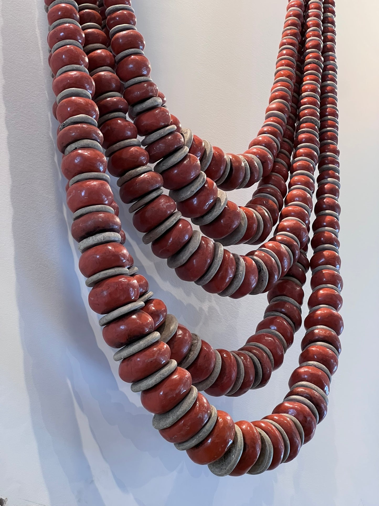 Vintage Bedouin Ceramic Bead Strand – Orange & Off-White Stone Spacers