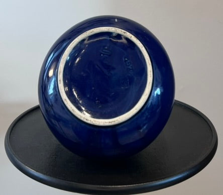 Mid Century French Cobalt Blue Ceramic Vase – Double Handle Drip Glaze Pottery