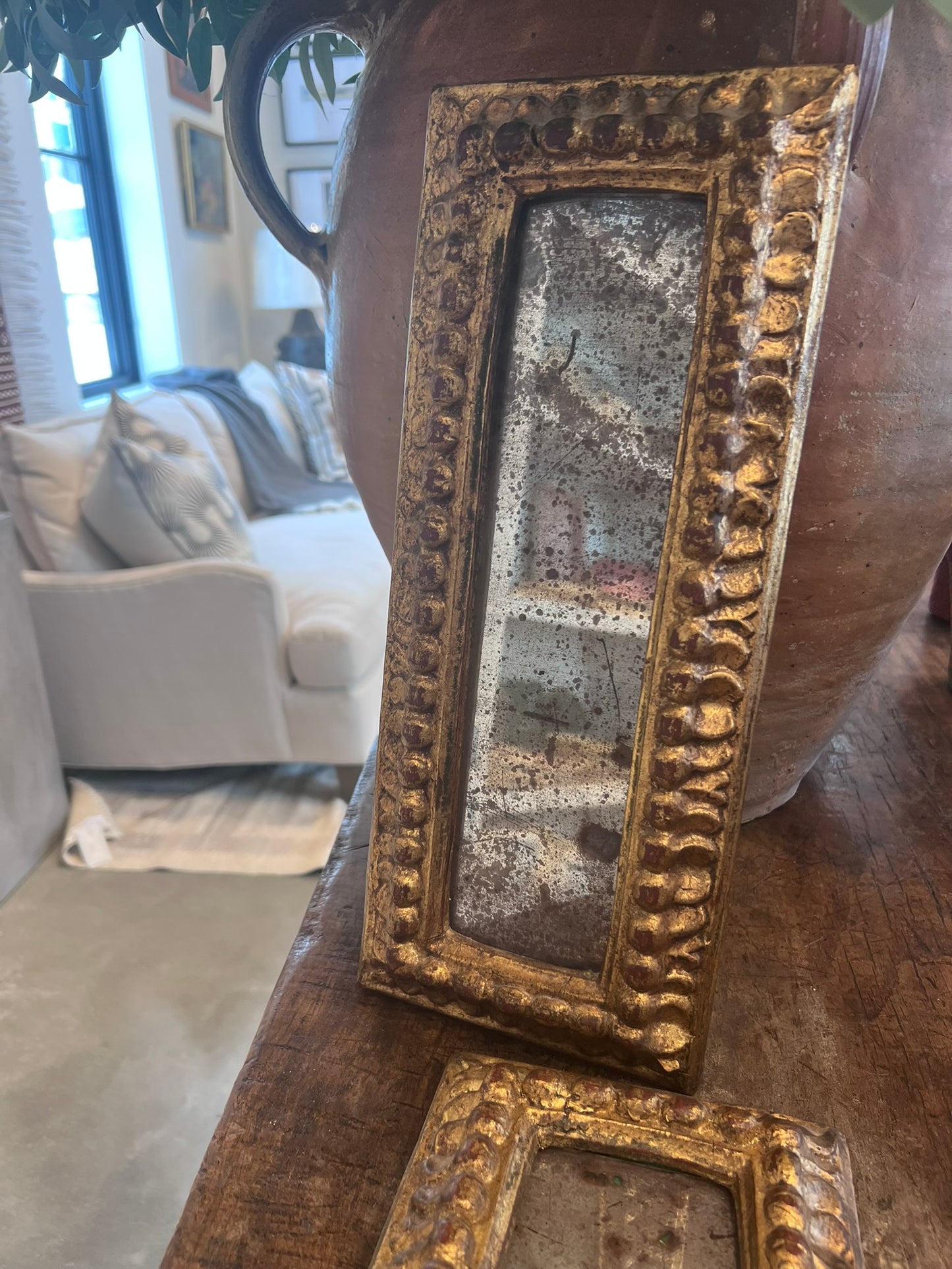 Two Antique French Gilt Mirrors 19th Century Foxed Glass