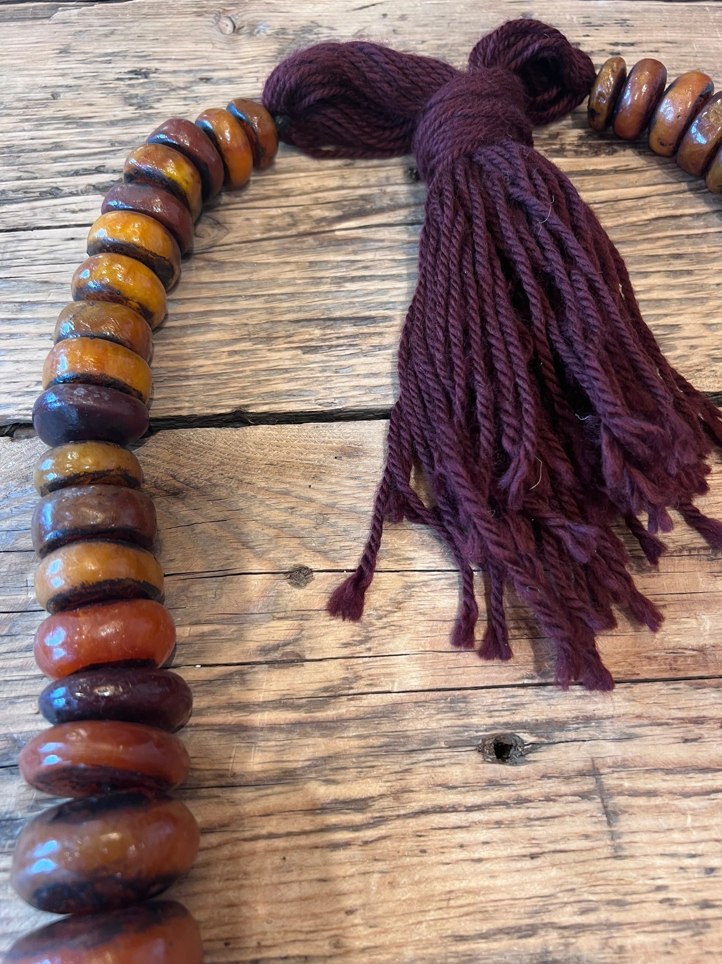 Vintage Bedouin Ceramic Bead Strand – Large Amber & Ochre Tribal Bead Necklace