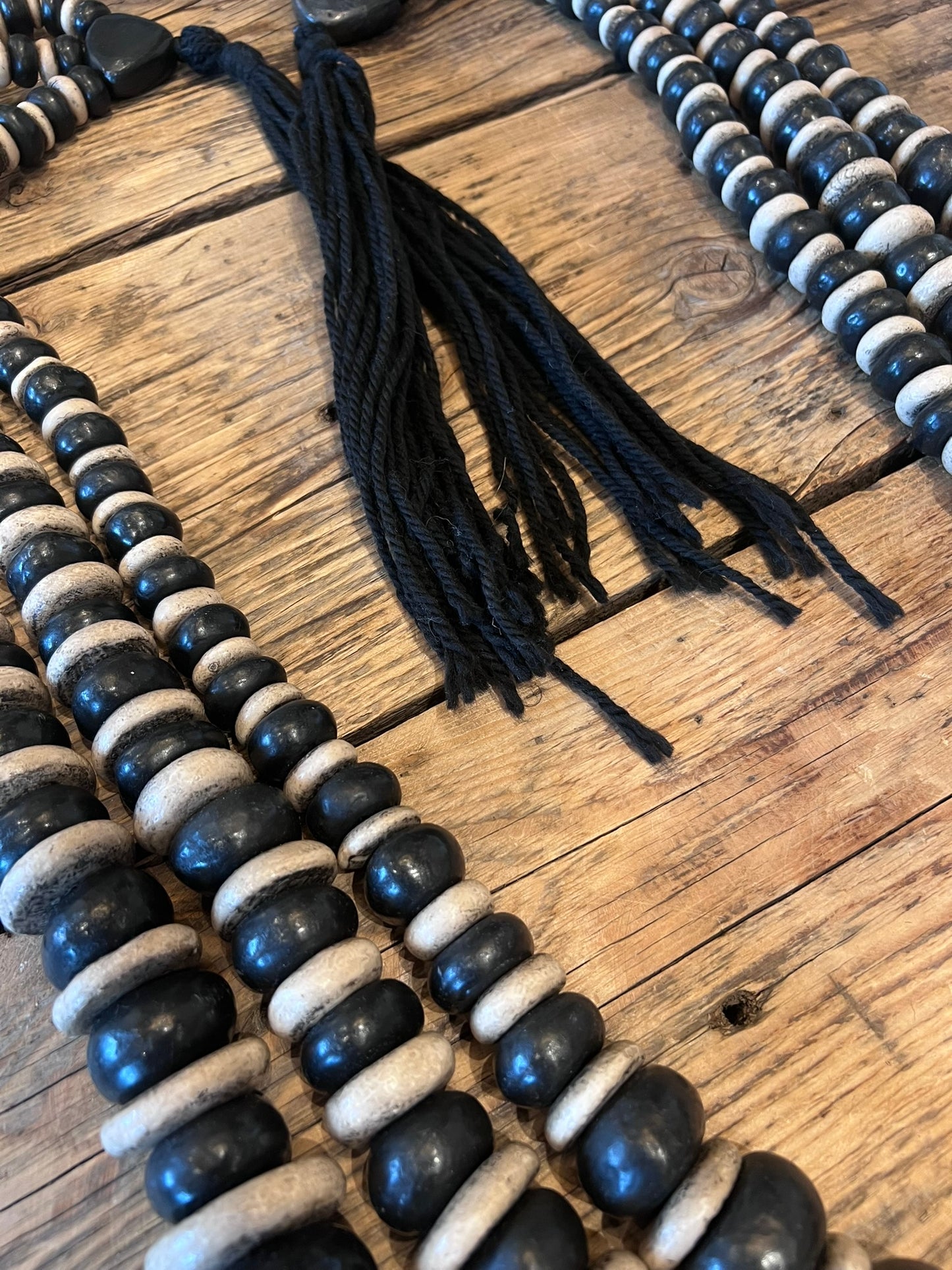 Vintage Bedouin Black Bead Necklace – Layered Tribal Statement Strand