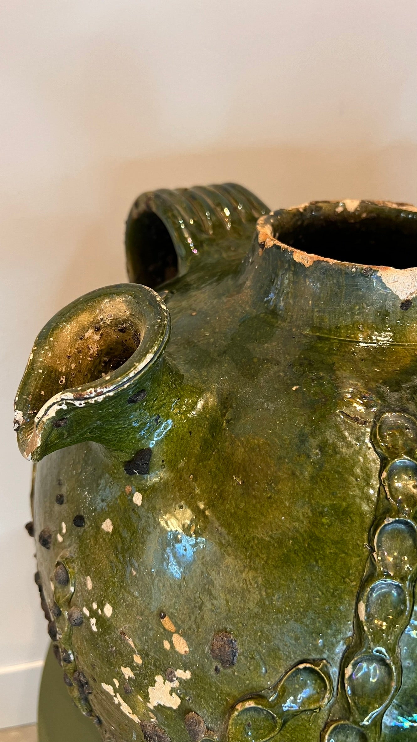 19th Century French Green Glazed Terracotta Urn – Antique Rustic Vessel