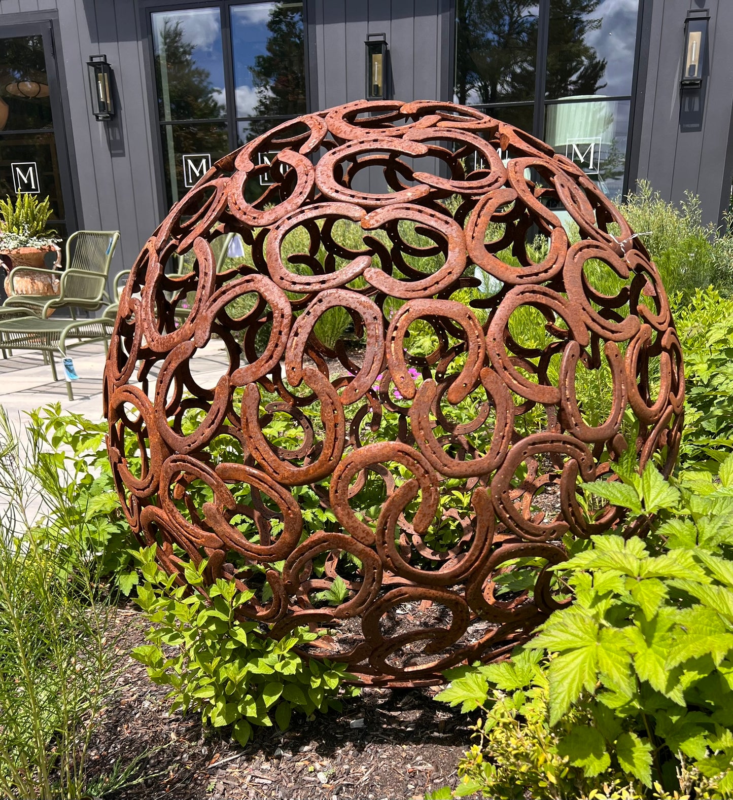 Large Handcrafted Horseshoe Garden Sphere Sculpture