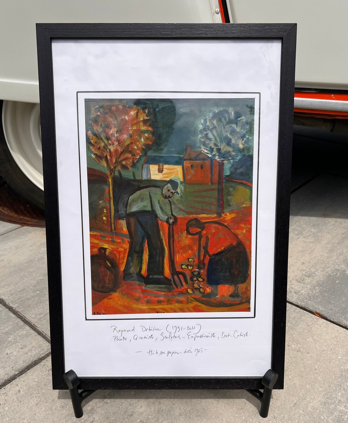 Raymond Debiève Harvesting Potatoes (1965) – Framed Oil on Paper, 14" x 21"