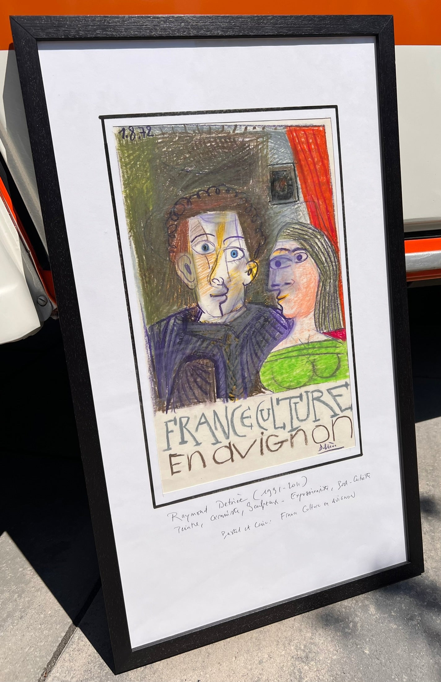 Raymond Debiève (1931–2011) Cubist Couple with Text, 15" x 25"