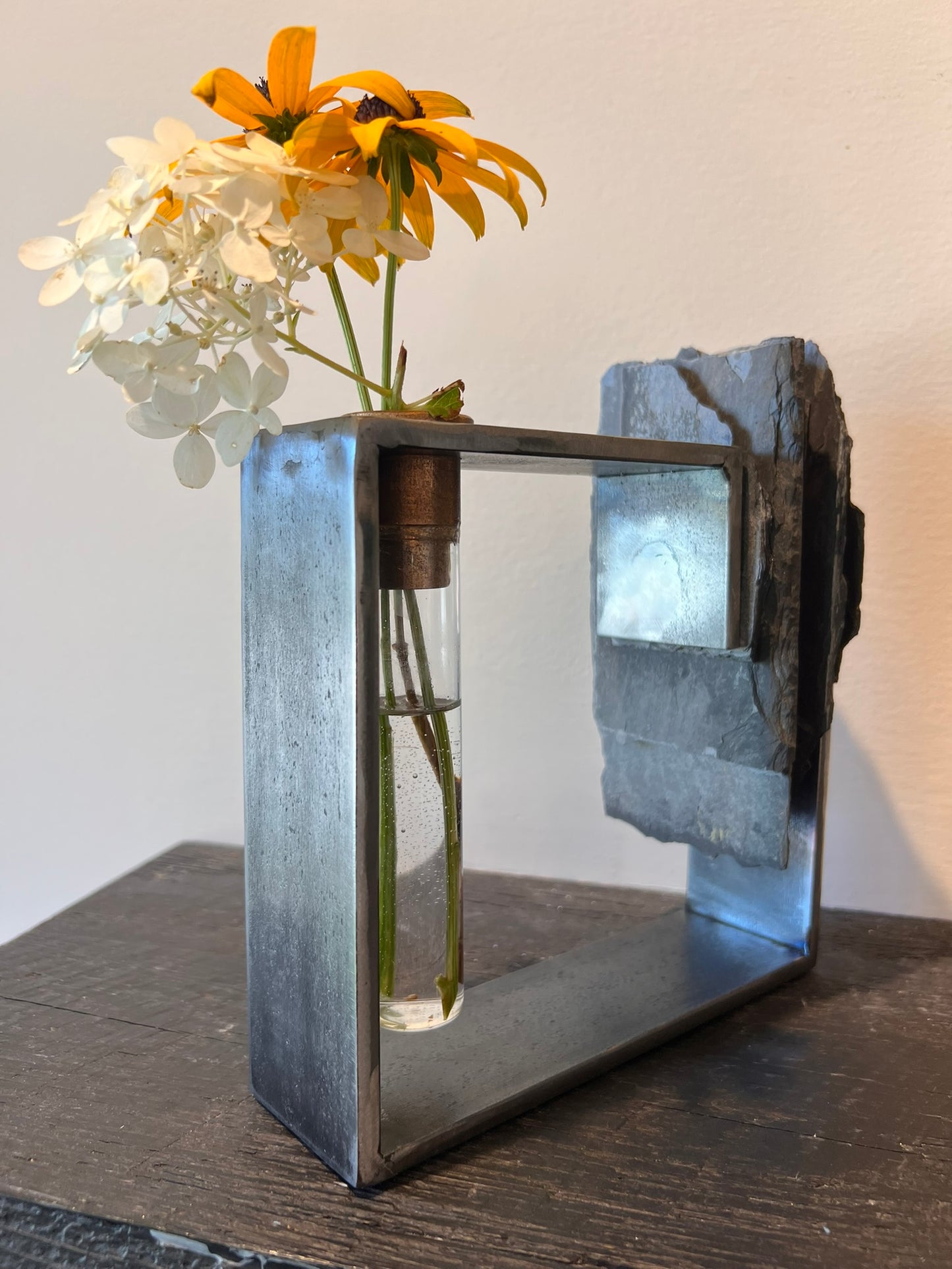 Bob Grosse - Steel & Slate, Modern Industrial Sculptural Vase