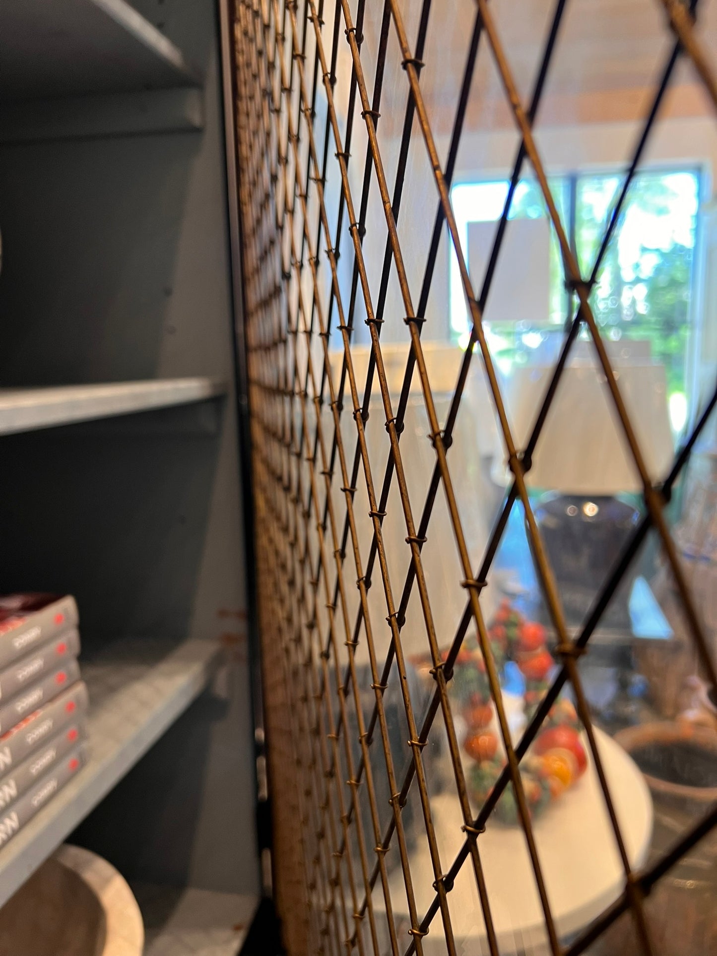 Antique French Black Wood Bibliothèque Hutch with Wire Glass Doors, circa 1900