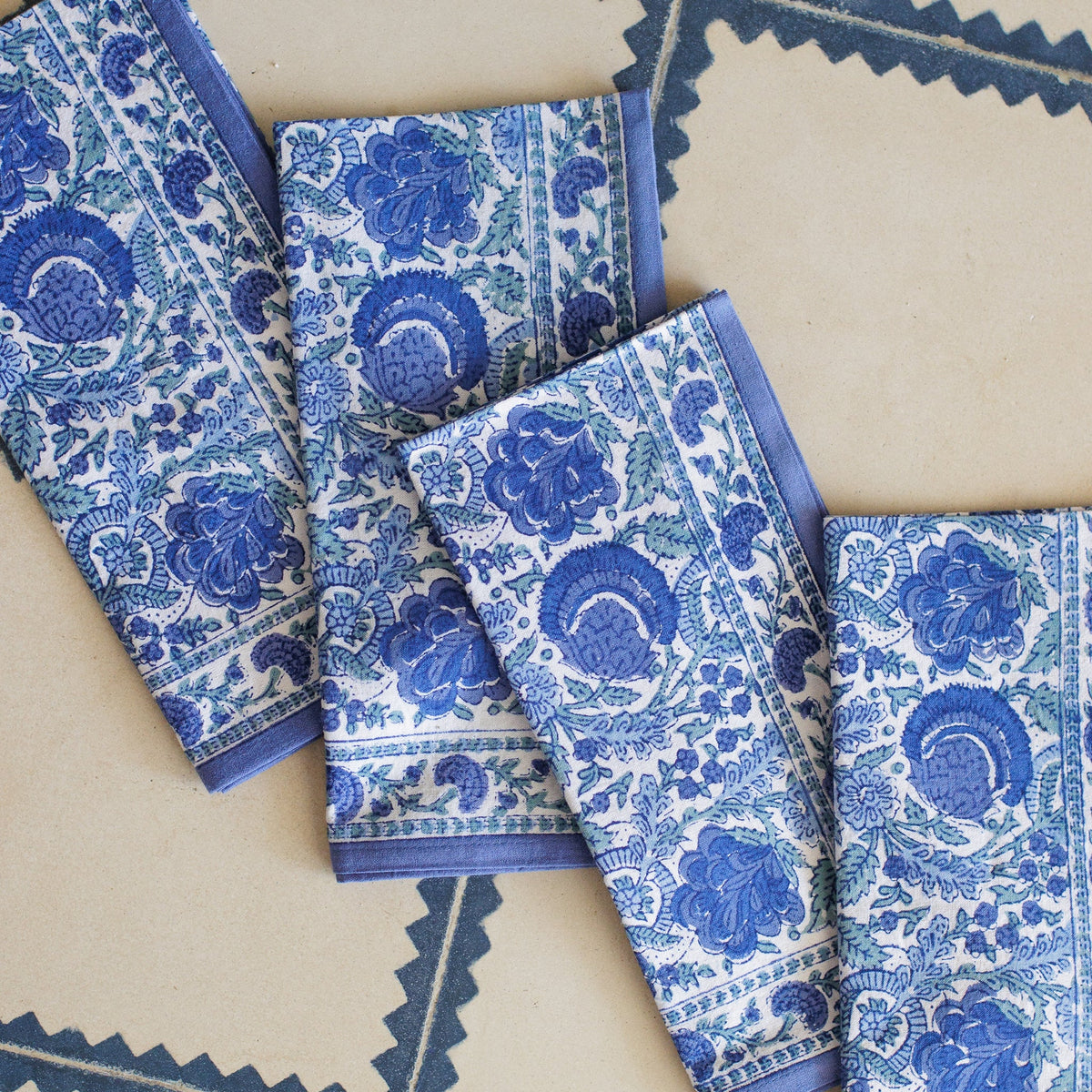 Pomegranate Bohemian Floral Azure Blue & Aqua Napkins - set of 4