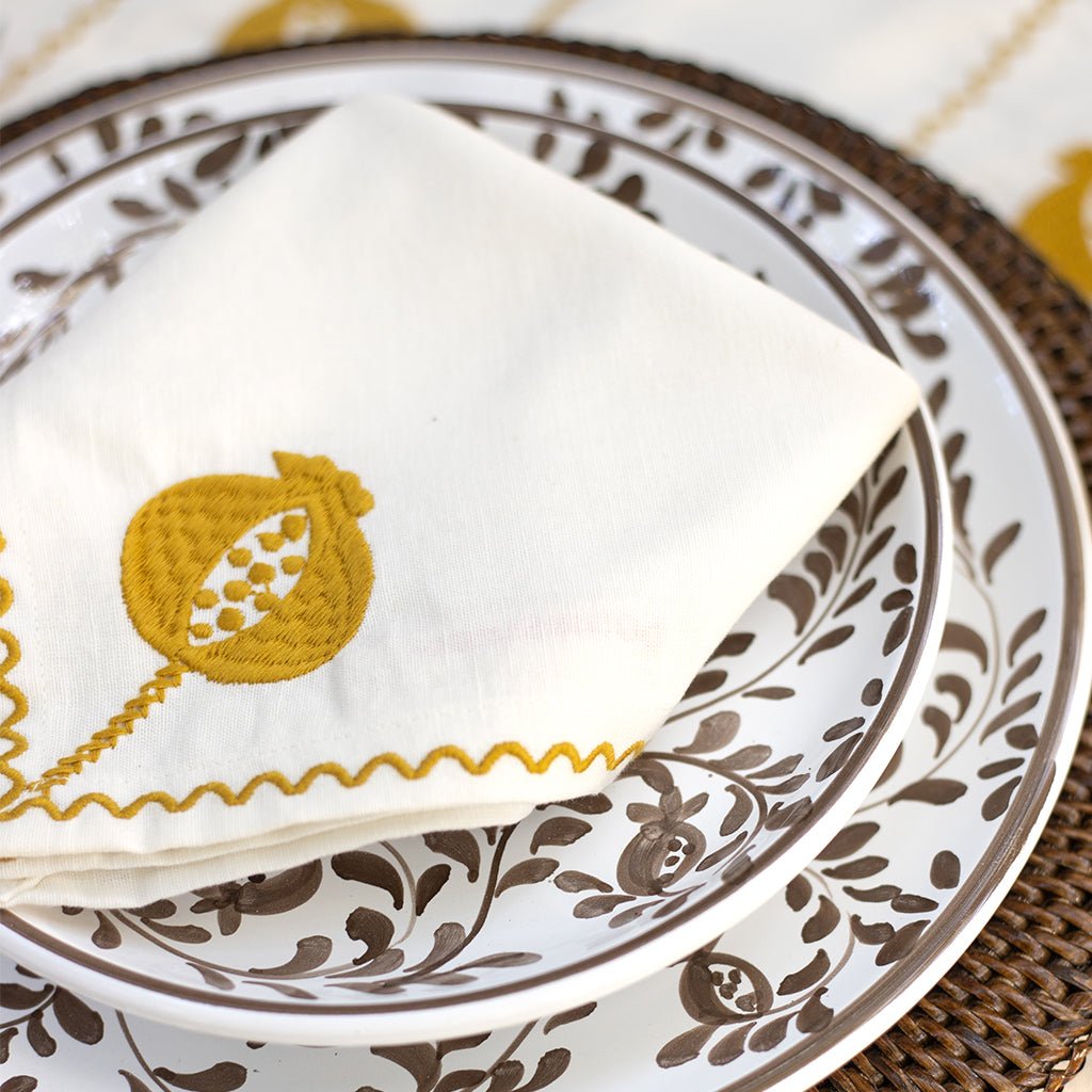 Pomegranate Crewel Ochre Napkin - set of 4