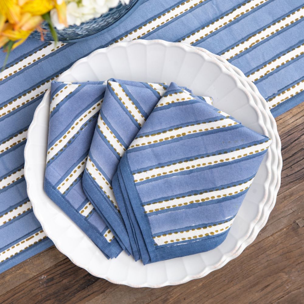 Pomegranate Dotted Stripe Blue Napkin - set of 4