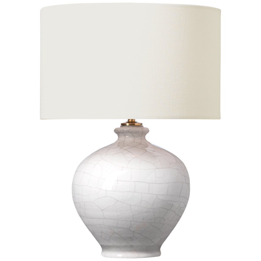 Gaios 13" Cordless Accent Lamp in Crackled Ivory with Linen Shade