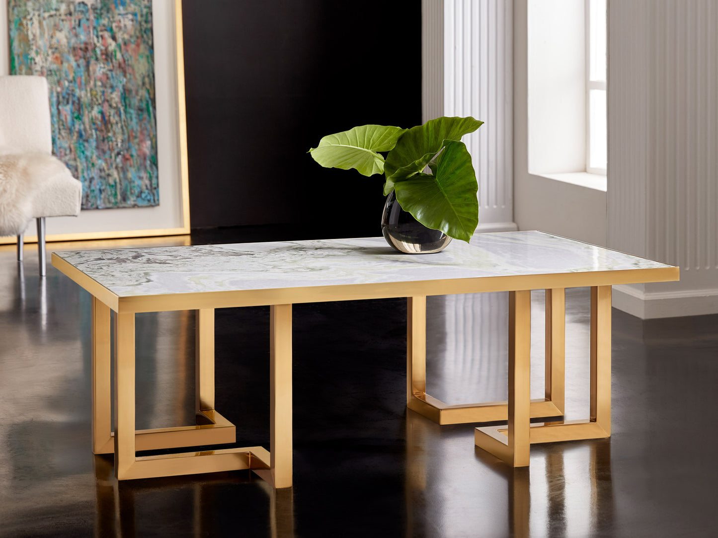 Geometric Cocktail Table with Onyx Top
