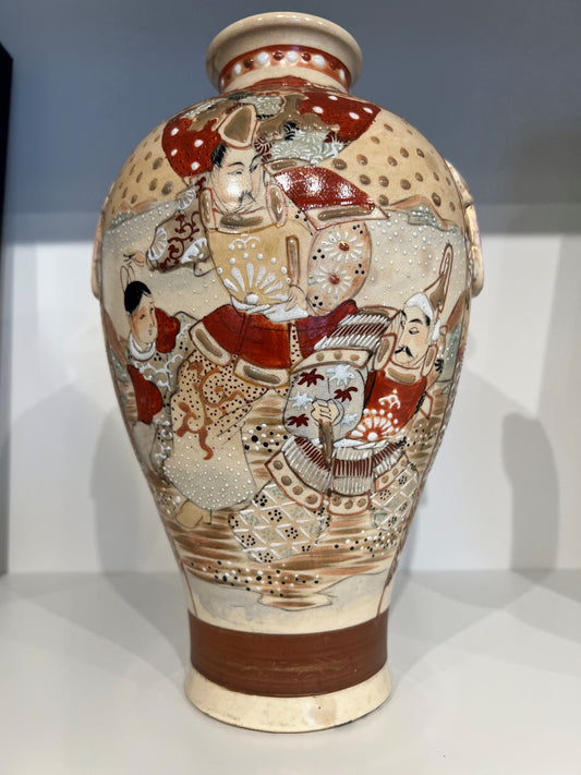 Asian Vase 12" - cream, brown, orange