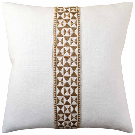 Throw Pillow: Slubby Zulma Embroidered Tape (Sand) 22" x 22"