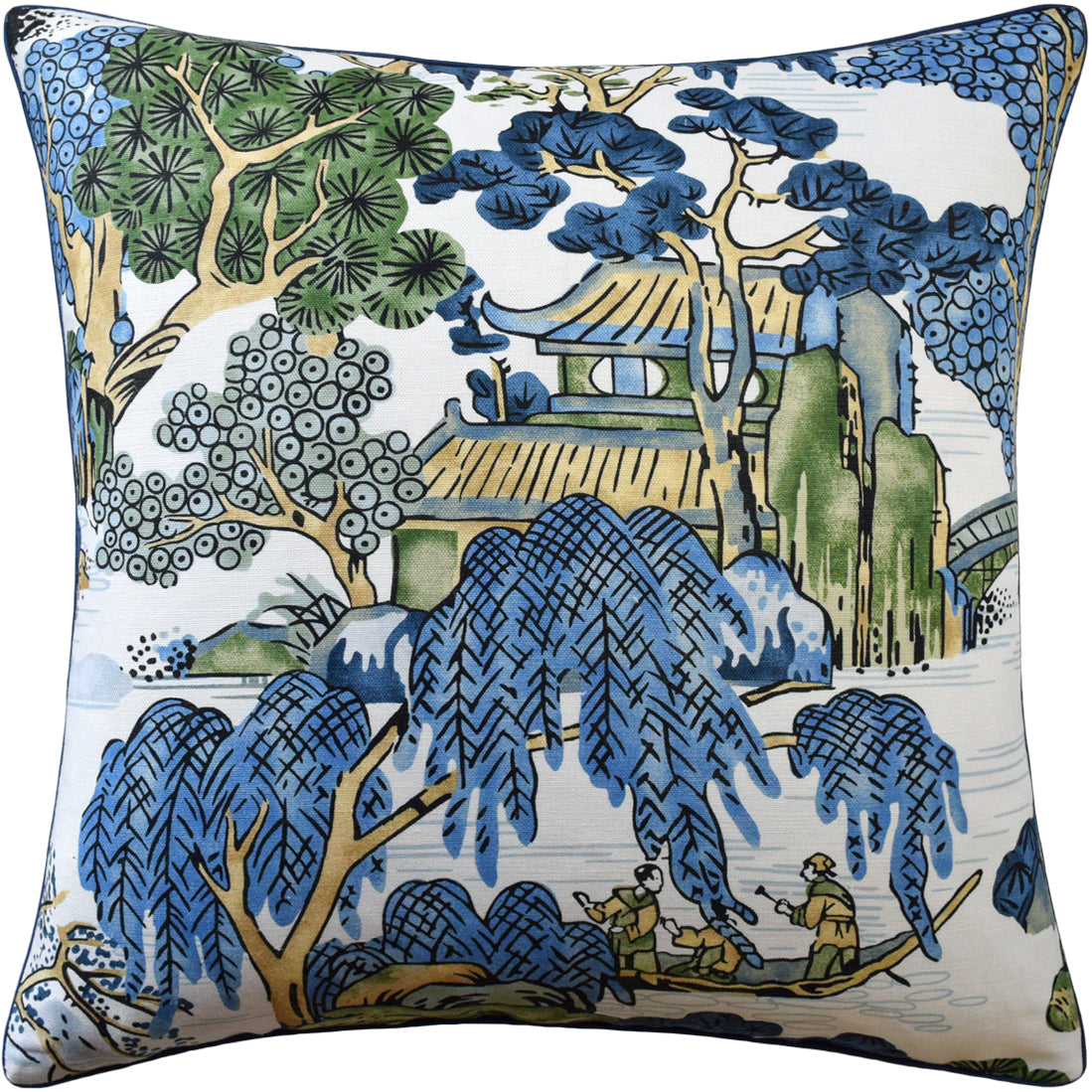 Throw Pillow: Asian Scenic Blue Green 22" x 22"