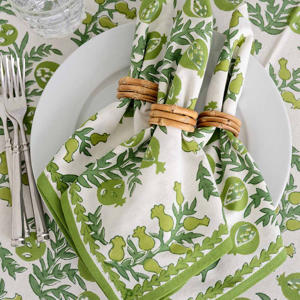 Pomegranate Pom Bells Green Napkin - set of 4