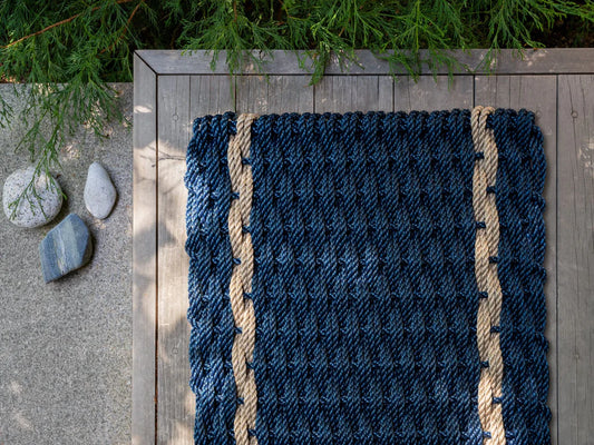 Large Navy w/ 2 Sand Stripes Doormat 21" x 34"