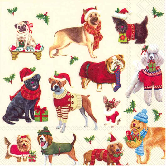 Paper Cocktail Napkins Pack of 20 Christmas Dogs
