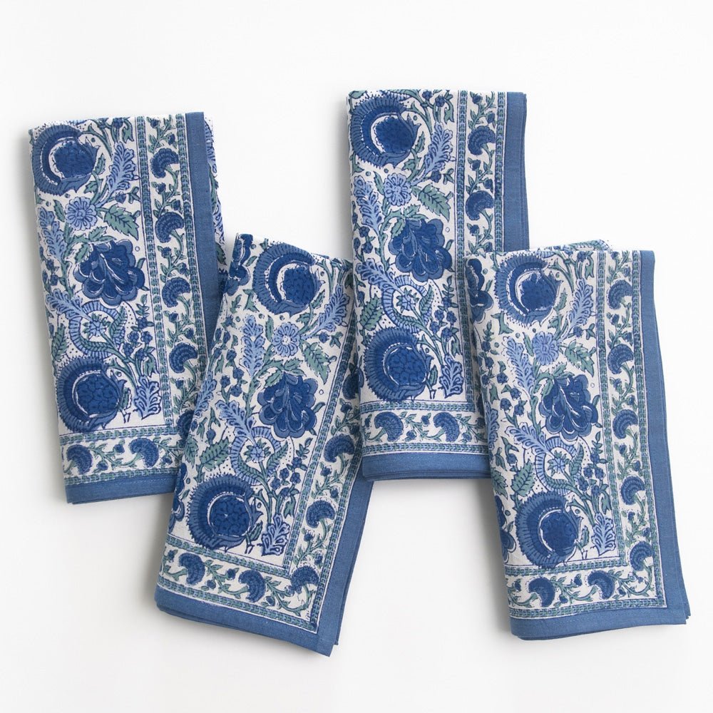 Pomegranate Bohemian Floral Azure Blue & Aqua Napkins - set of 4