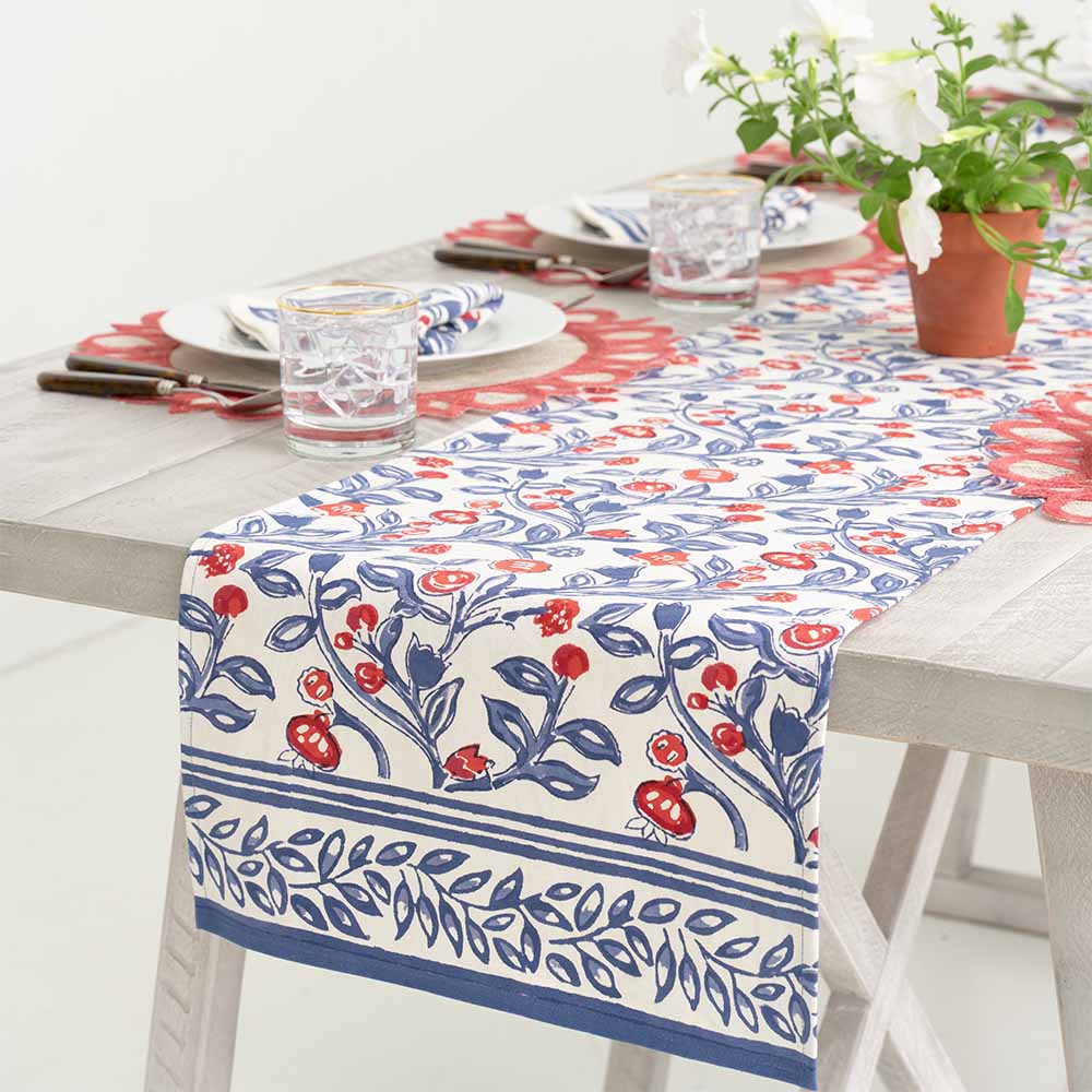Pomegranate Emma Red & Blue Table Runner