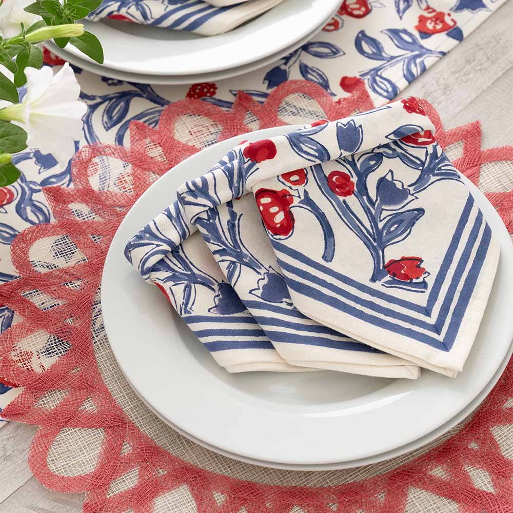 Pomegranate Emma Red & Blue Napkin - set of 4