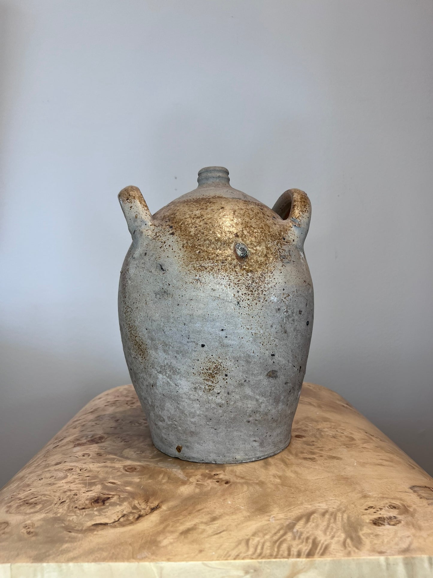 Antique French Earthenware Medium Off White Jug 1