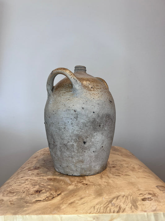 Antique French Earthenware Medium Off White Jug 1