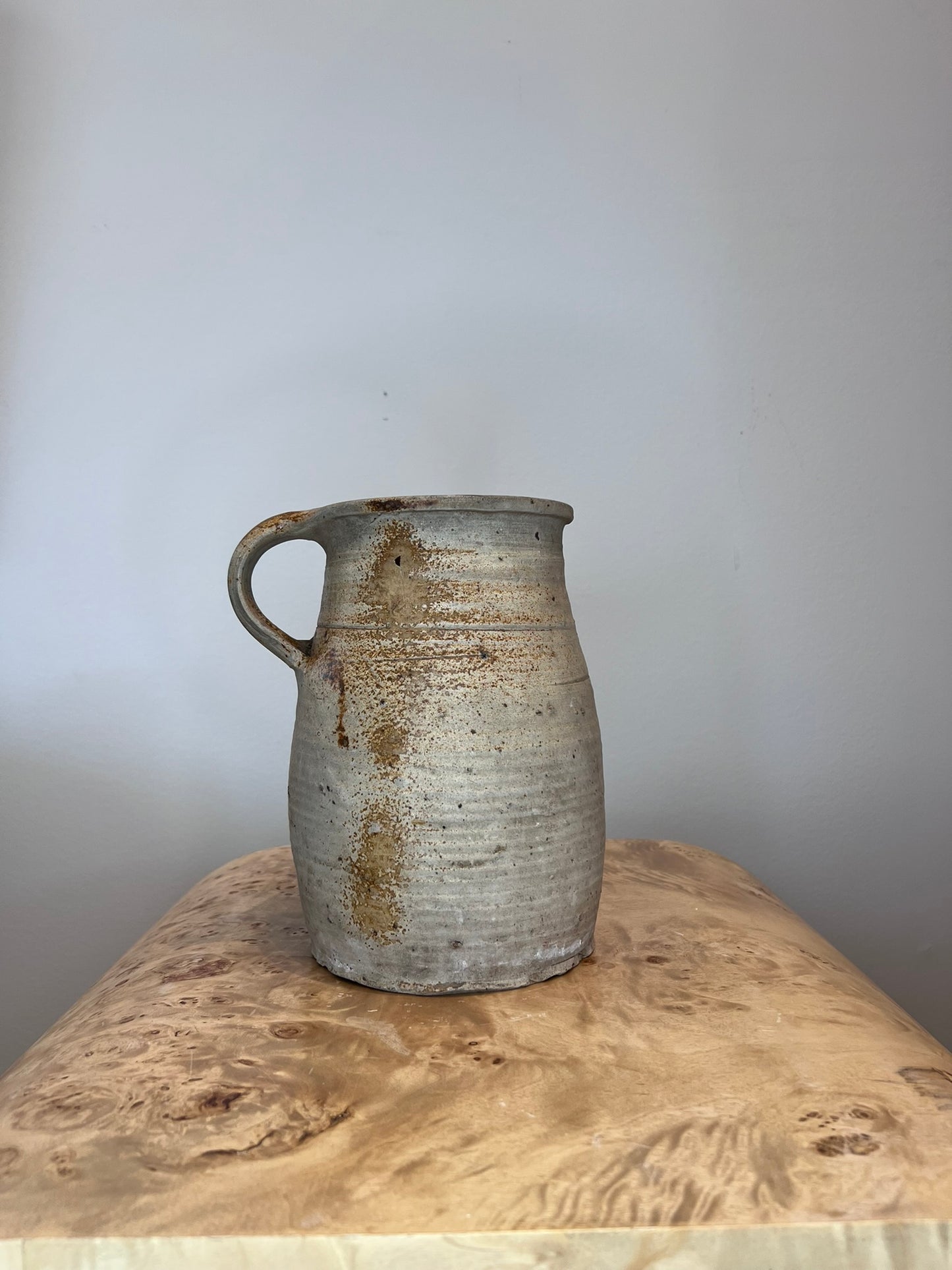 Antique French Earthenware Medium Off White Jug 2