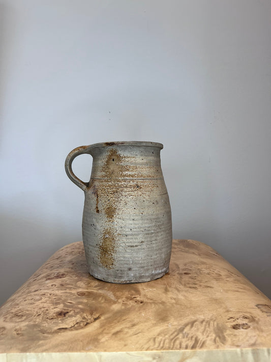 Antique French Earthenware Medium Off White Jug 2
