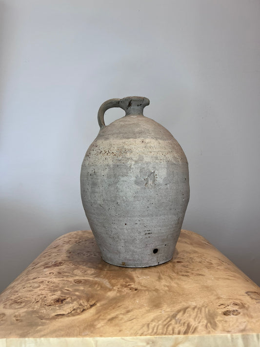 Antique French Earthenware Medium Off White Jug 4