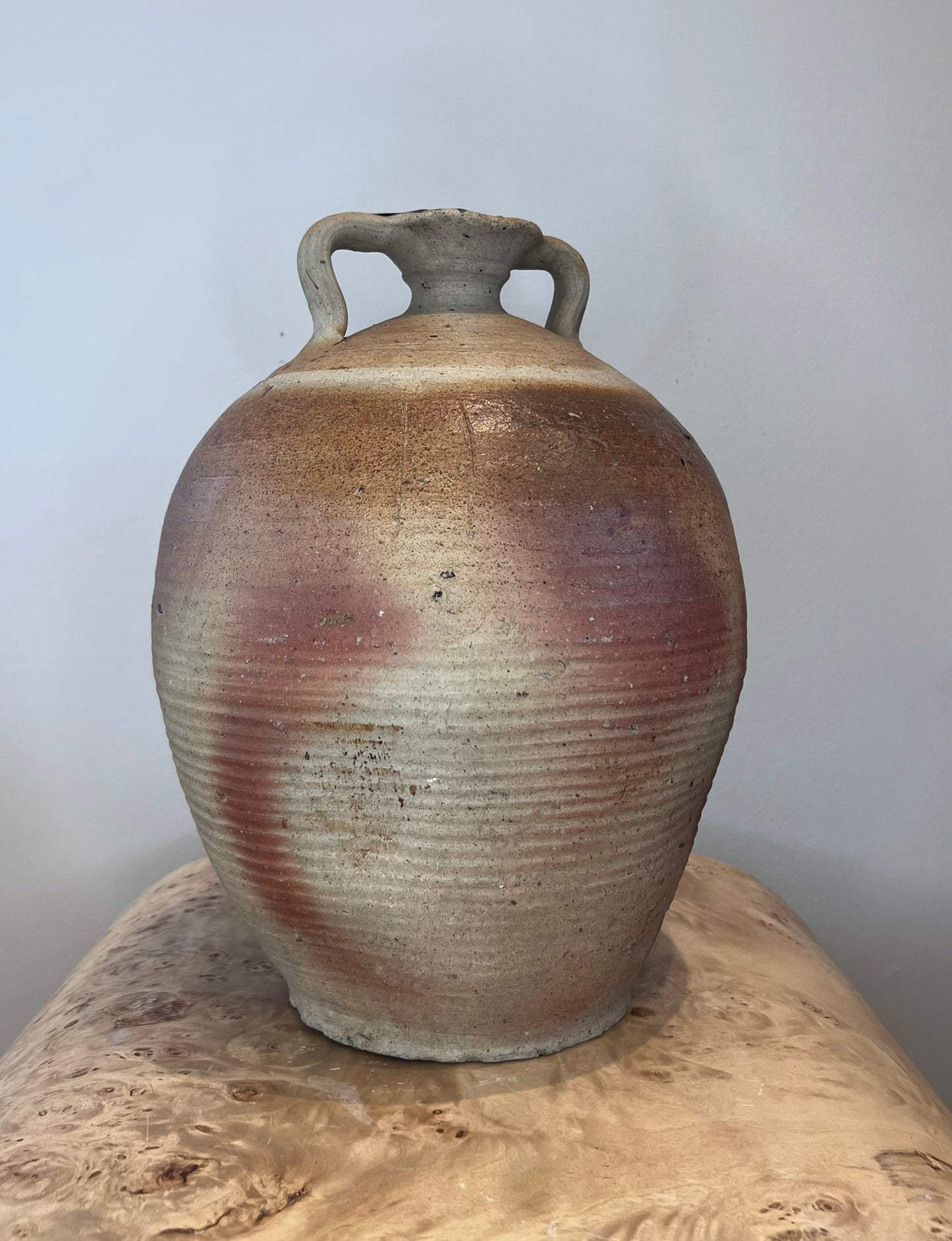 Antique French Earthenware Two Handle Water/Wine Vessel
