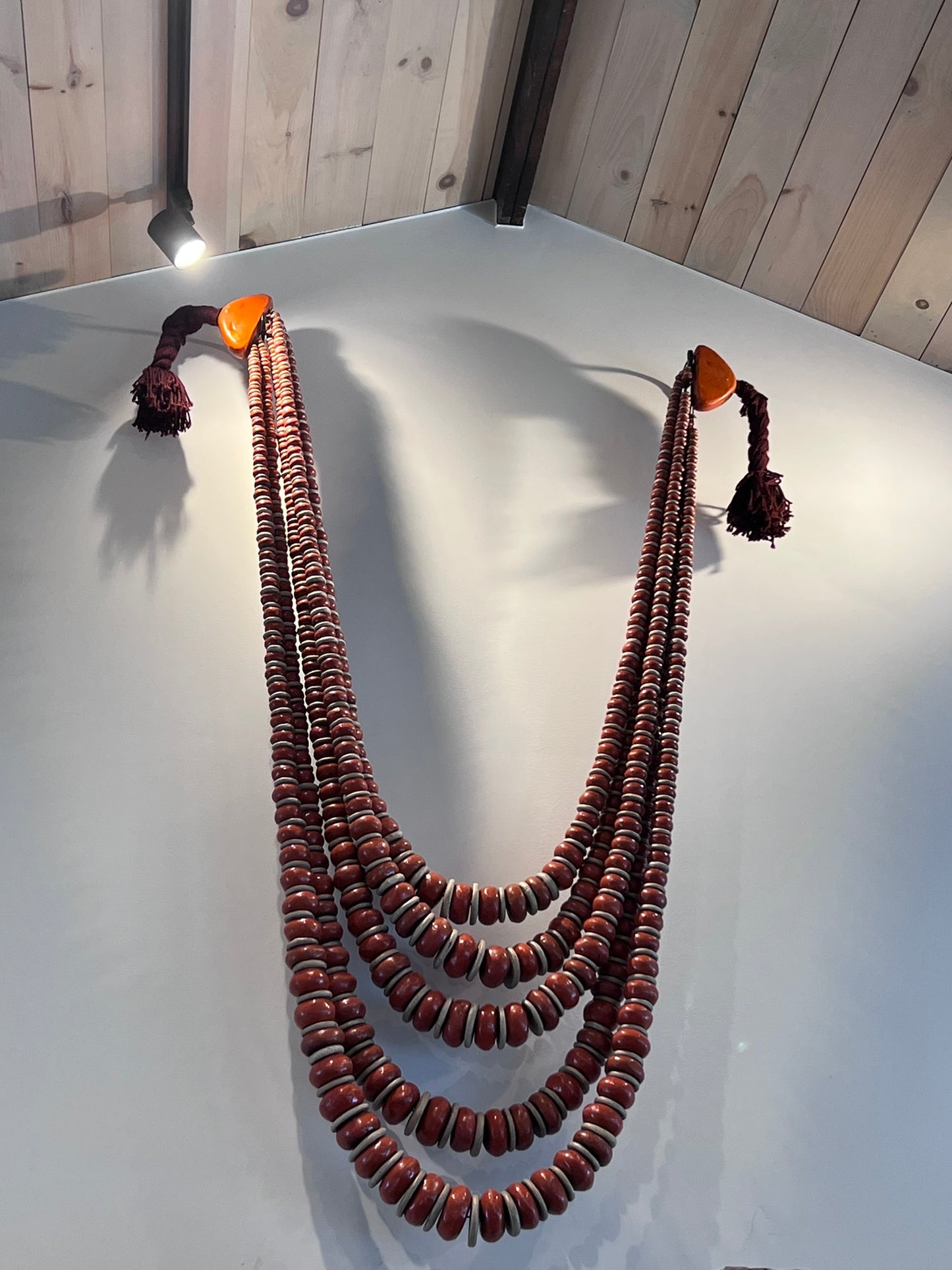 Vintage Bedouin Ceramic Bead Strand – Orange & Off-White Stone Spacers