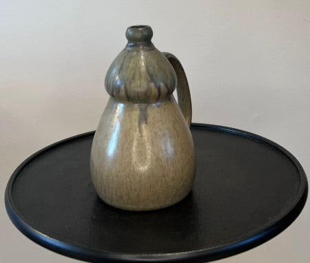 Green French Ceramic Pitcher – Sculptural Rustic Vase