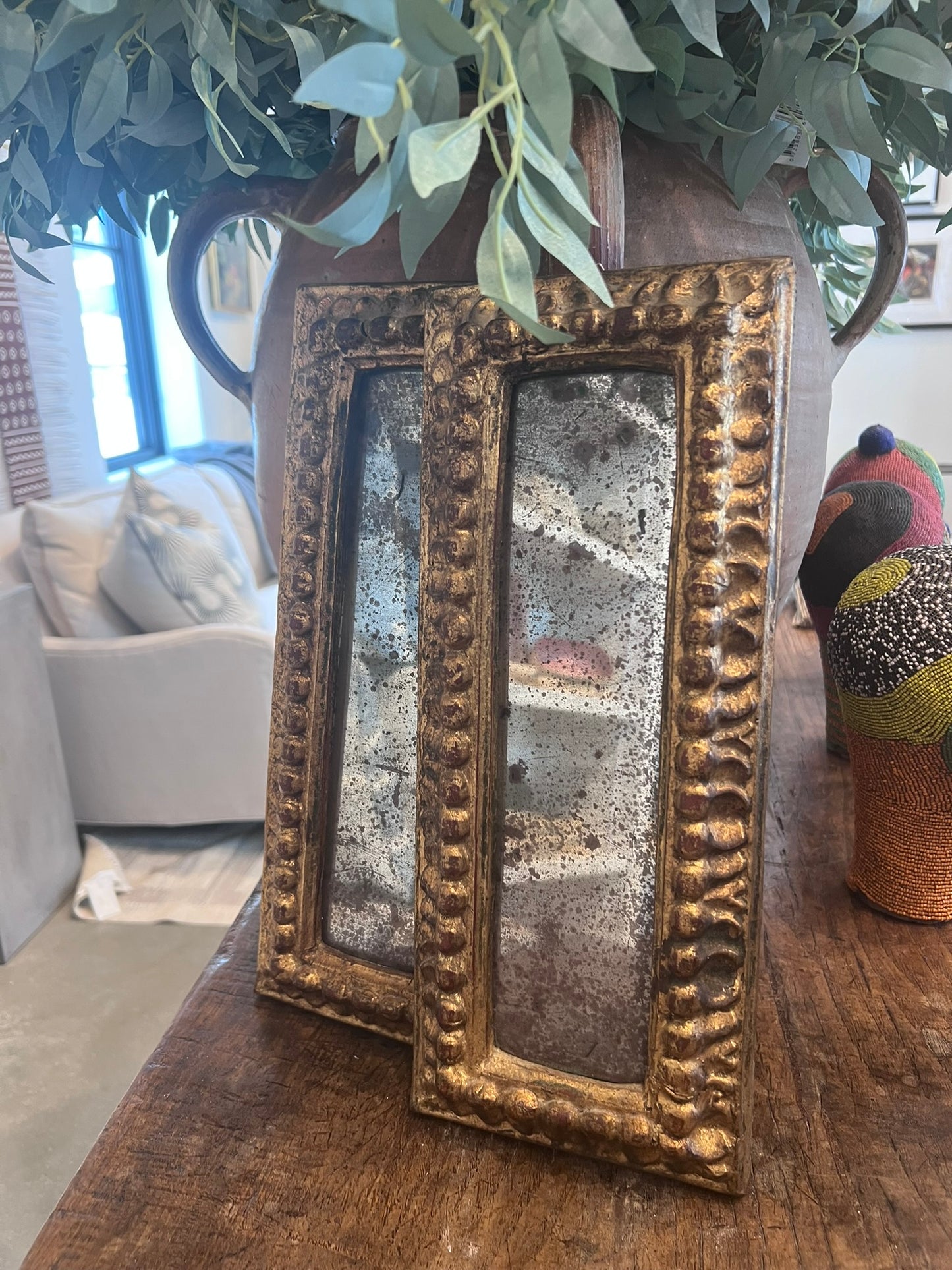 Two Antique French Gilt Mirrors 19th Century Foxed Glass