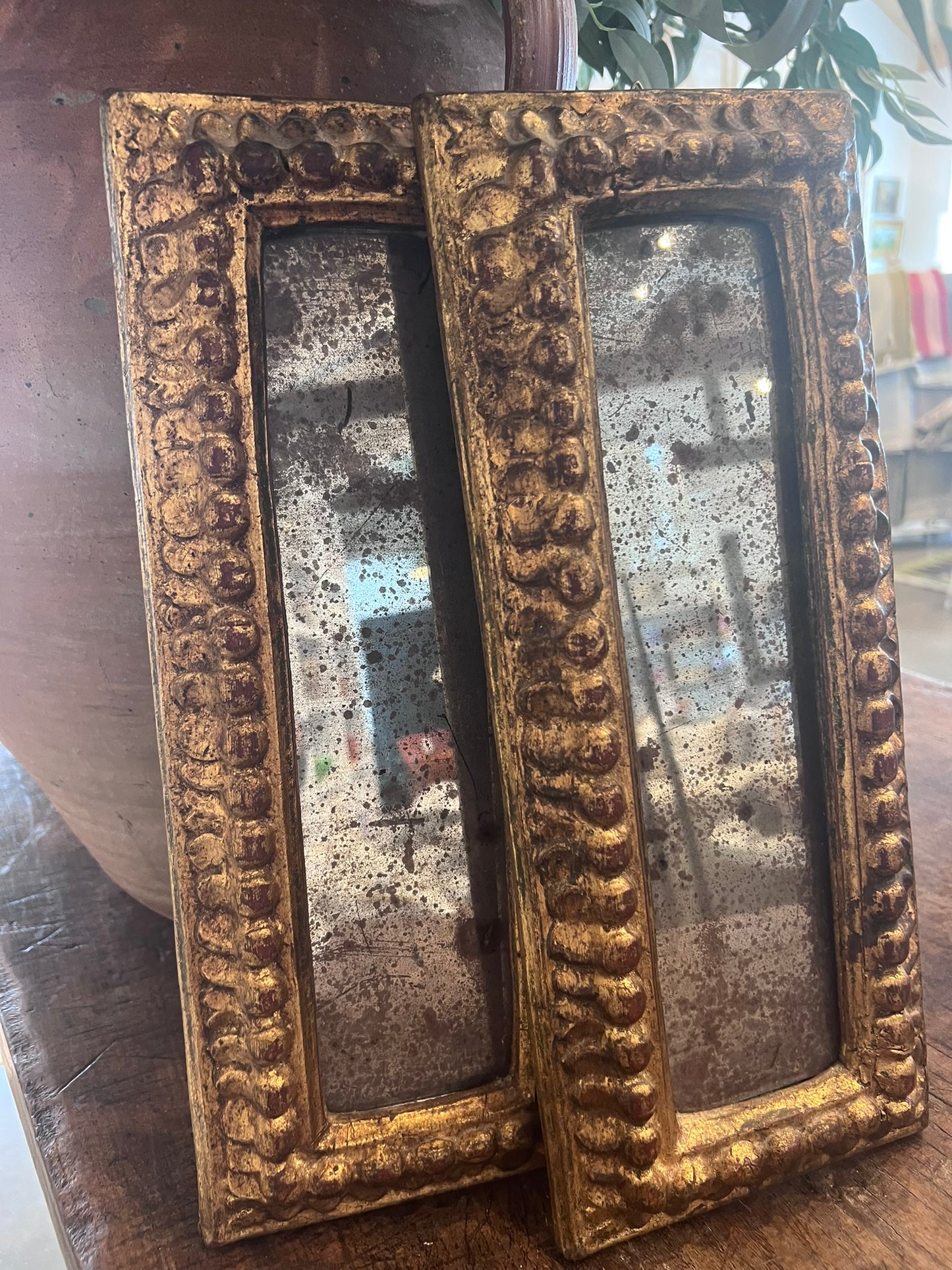 Two Antique French Gilt Mirrors 19th Century Foxed Glass