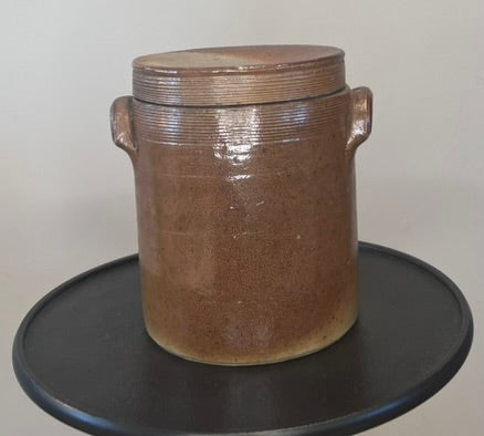 Vintage French Stoneware Lidded Pot No. 3 – Rustic Grès Storage Jar