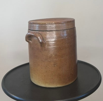 Vintage French Stoneware Lidded Pot No. 3 – Rustic Grès Storage Jar