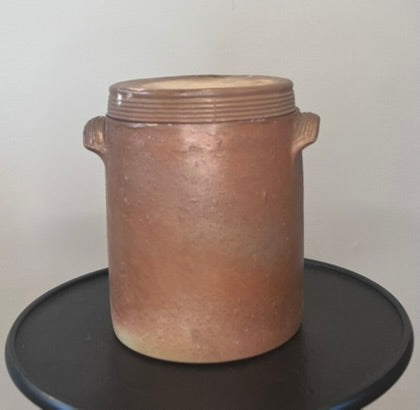 Vintage French Stoneware Confit Jar – Rustic Terracotta Grès Storage Pot