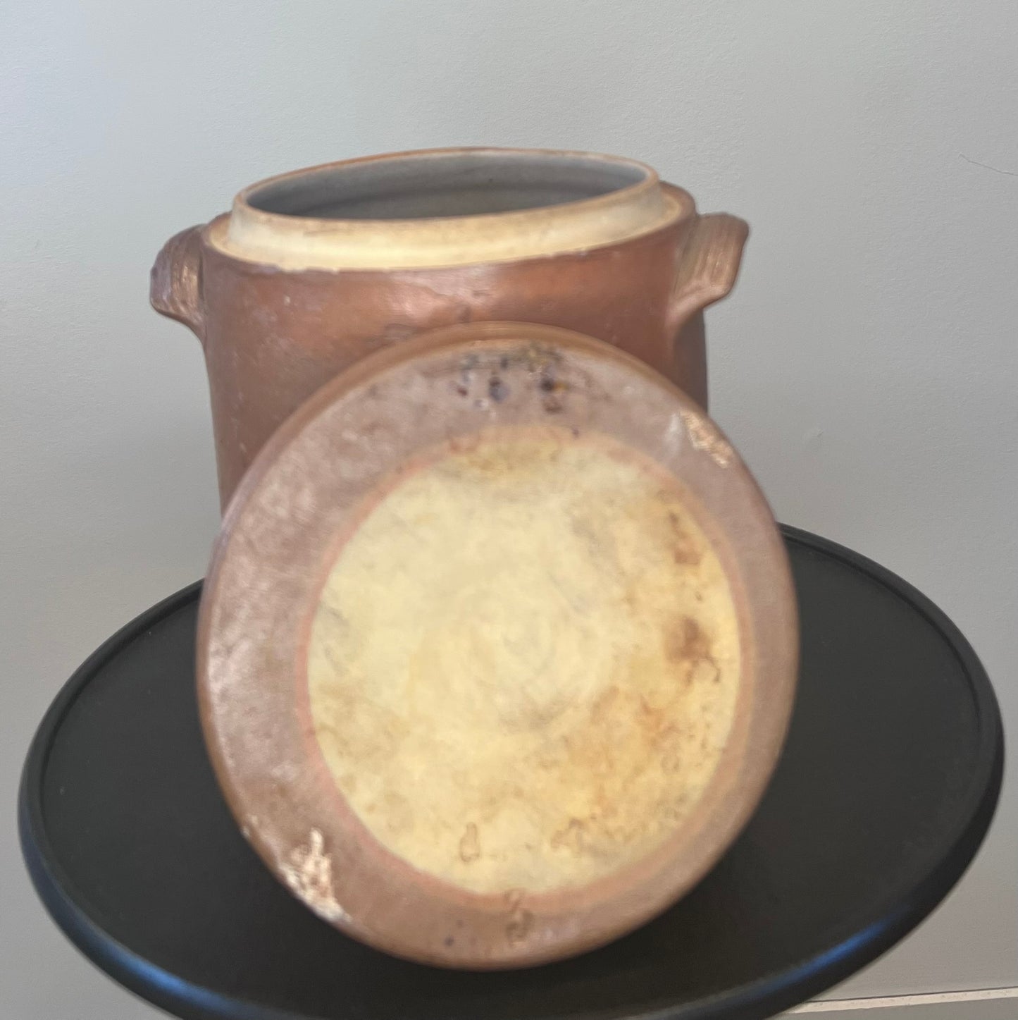Vintage French Stoneware Confit Jar – Rustic Terracotta Grès Storage Pot