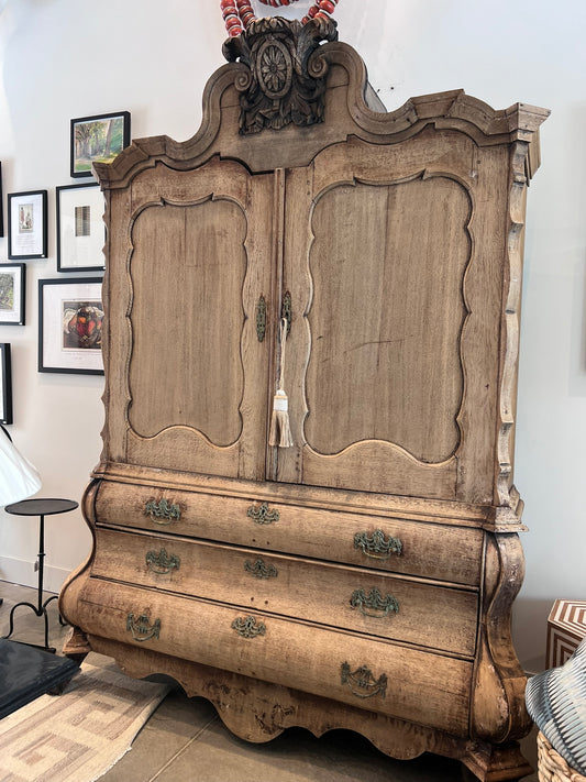 19th Century French Provincial Armoire with Bonnet Top – Hand-Carved Oak Cabinet