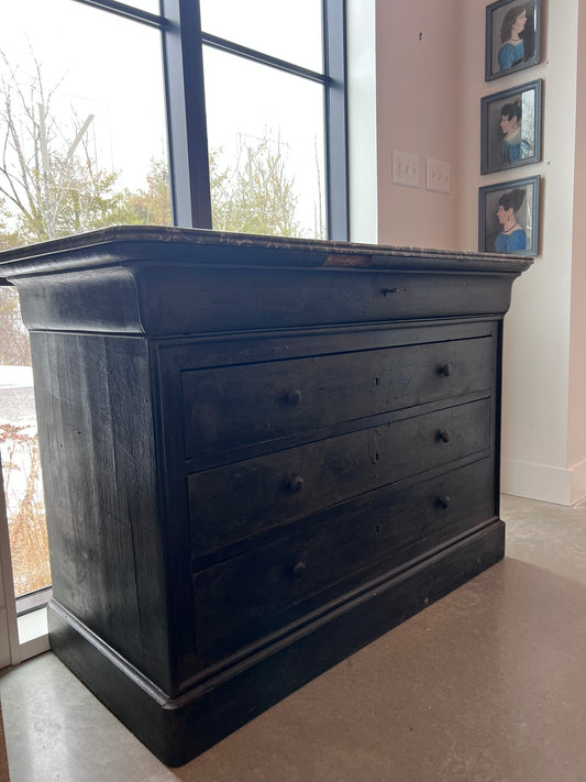 19th Century French Black Commode (Dresser) with Marble Top
