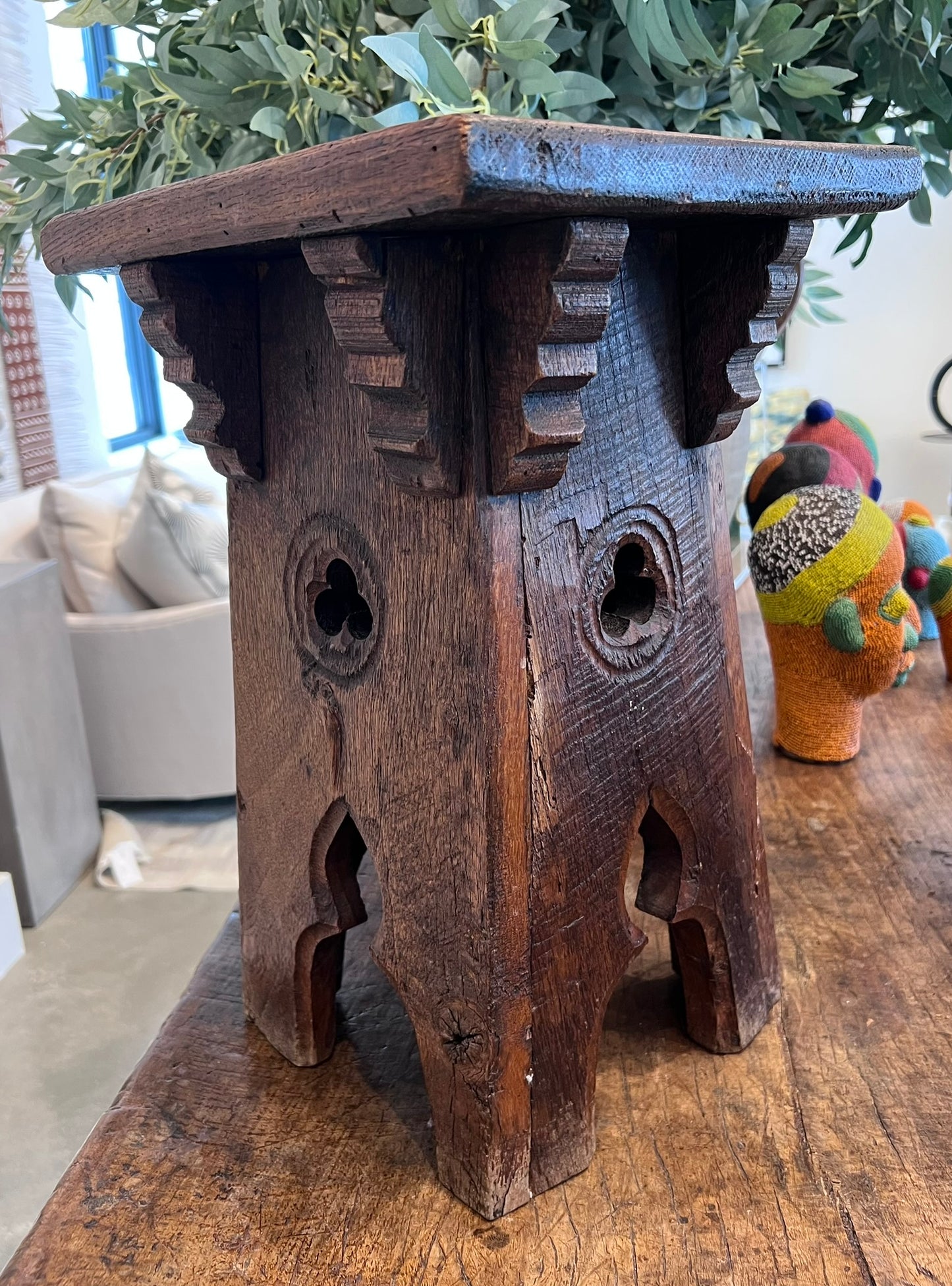 Early 20th Century Spanish Carved Wooden Stool