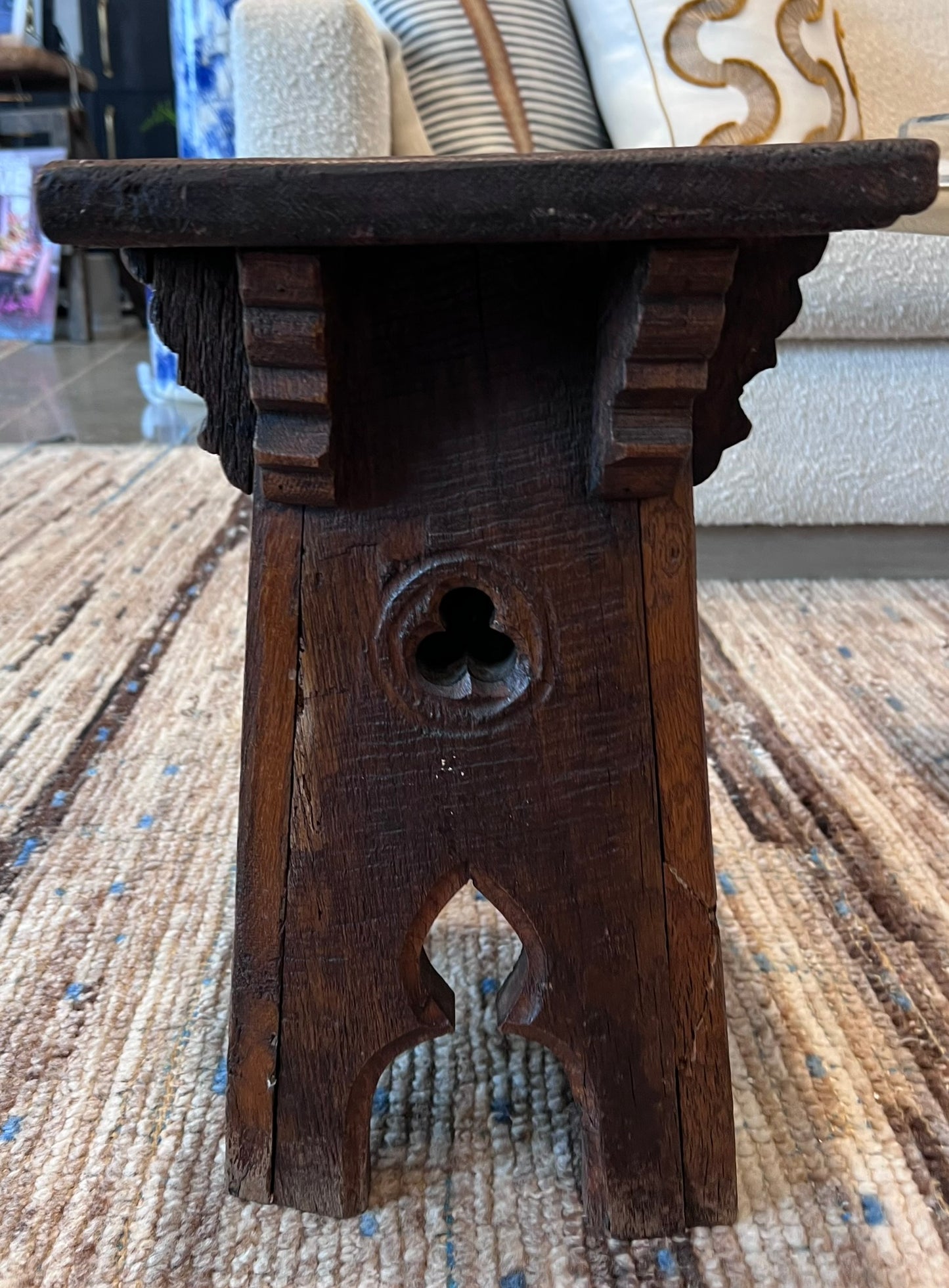 Early 20th Century Spanish Carved Wooden Stool