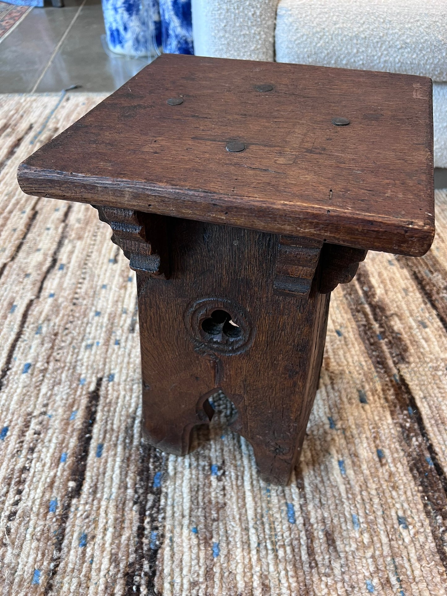 Early 20th Century Spanish Carved Wooden Stool