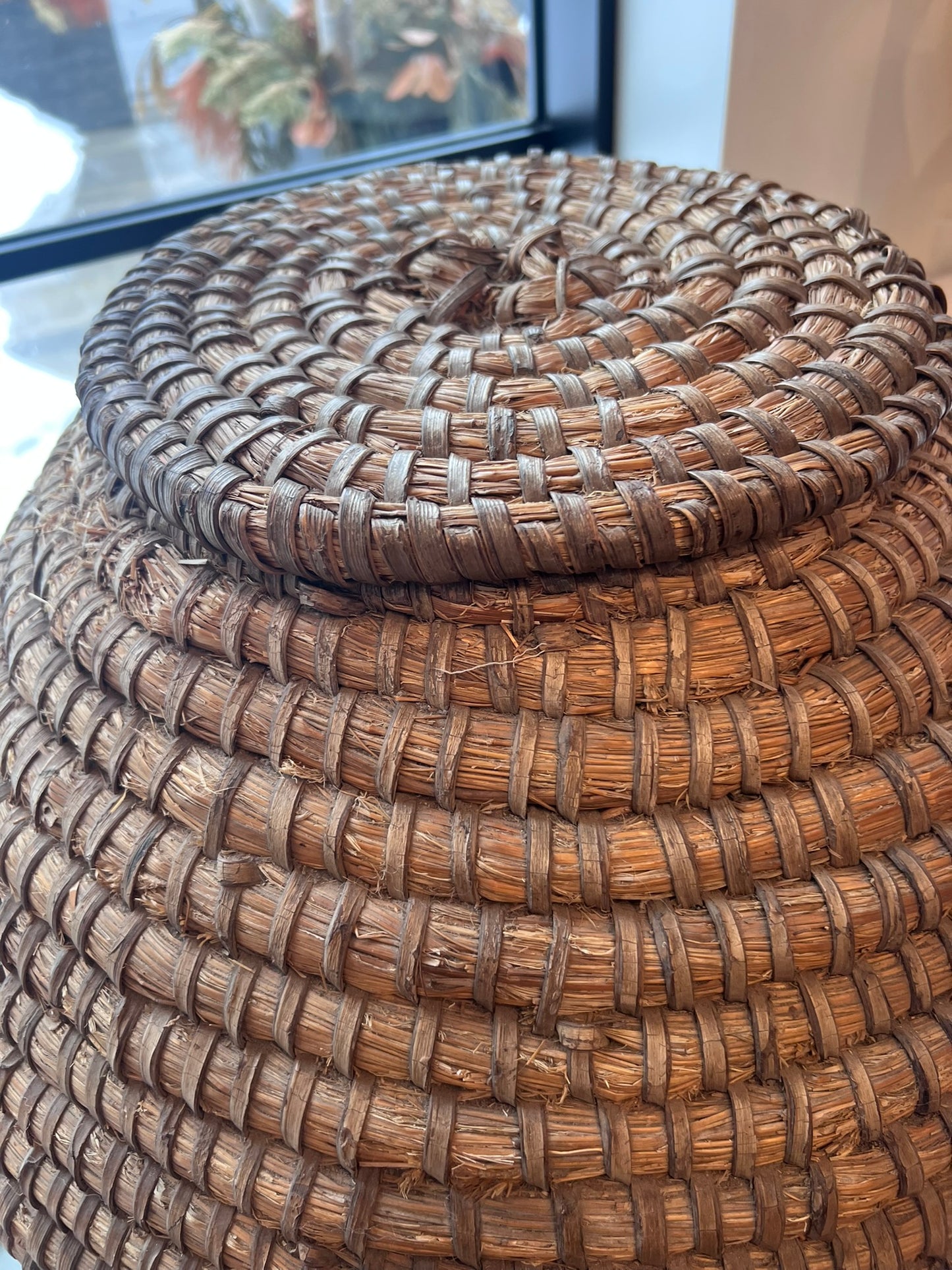Vintage Extra Large Woven Basket with Lid