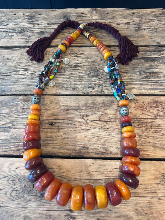 Vintage Bedouin Ceramic Bead Strand – Tribal Bohemian Decorative Necklace