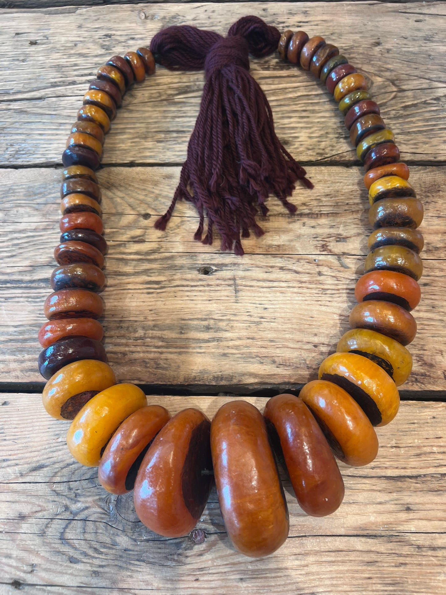 Vintage Bedouin Ceramic Bead Strand – Large Amber & Ochre Tribal Bead Necklace